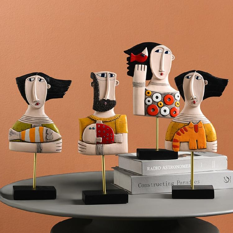 Face Art Statue Sculpture Resin Handmade Carving Figurine Study Studio Room