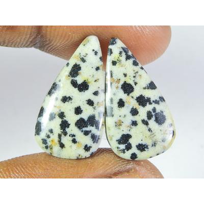 Natürlicher Dalmantion Passendes Paar Birnen Cabochon Lose Edelstein 11X21X03 MM SK-190
