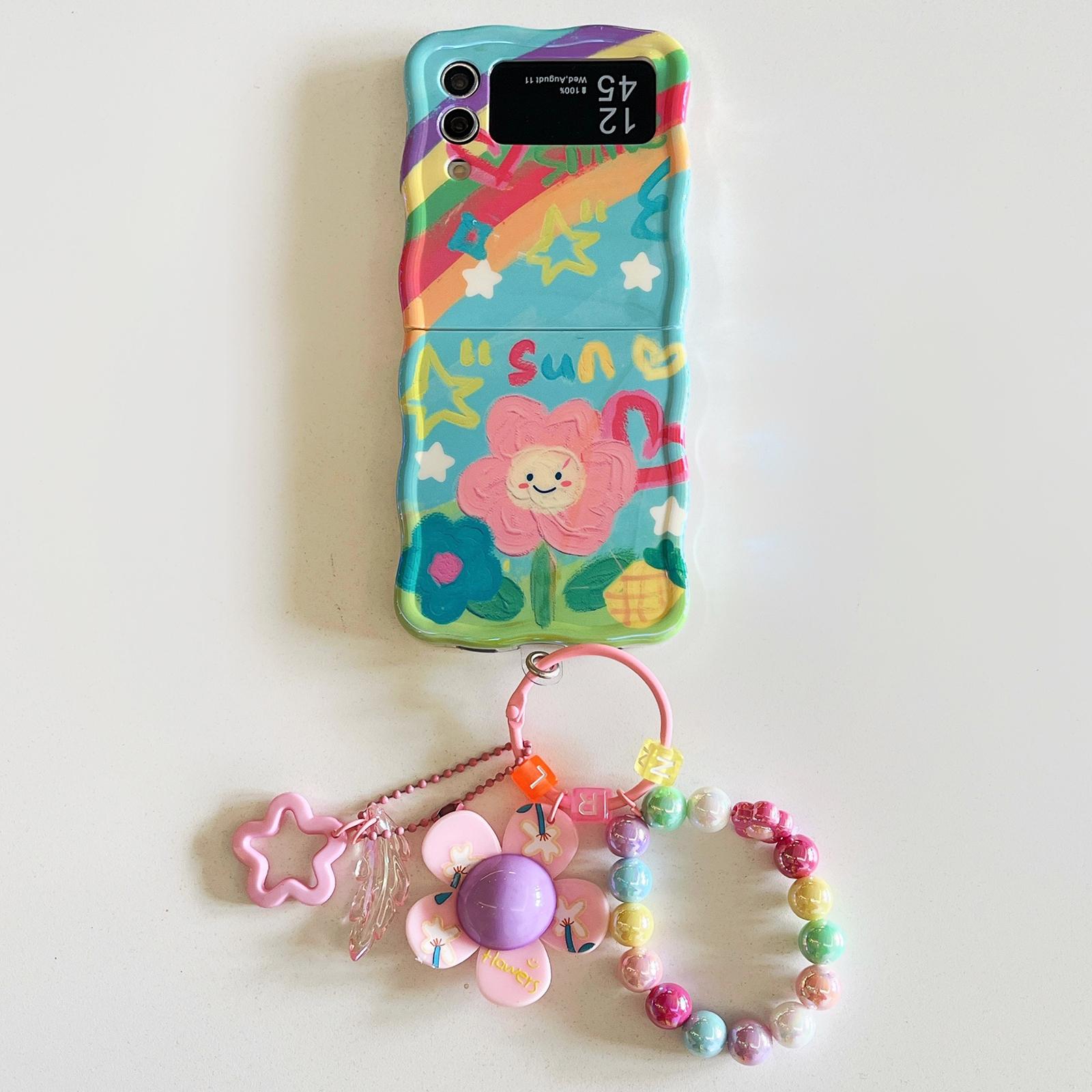 

TPU Case for Samsung Galaxy Z Flip4 5G Shell Blu-ray IMD Slim-Fit Phone Cover with Handy Strap Sunflower