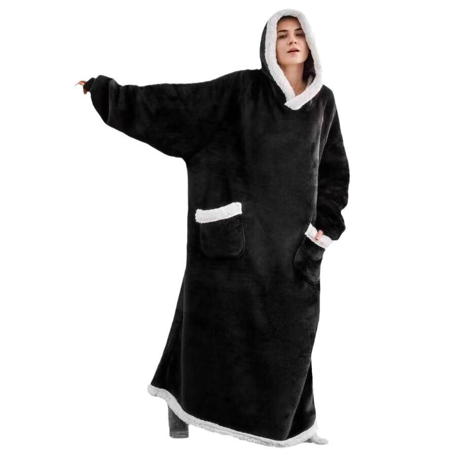 Ekstra lang brukbar teppe-hettegenser - Oversized varm genser for avslapning