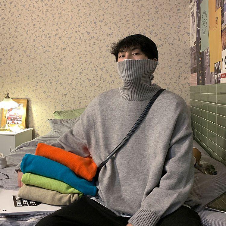 High Collar Sweater Men's Autumn and Winter Warm Solid Size Underlay Knit Shirt