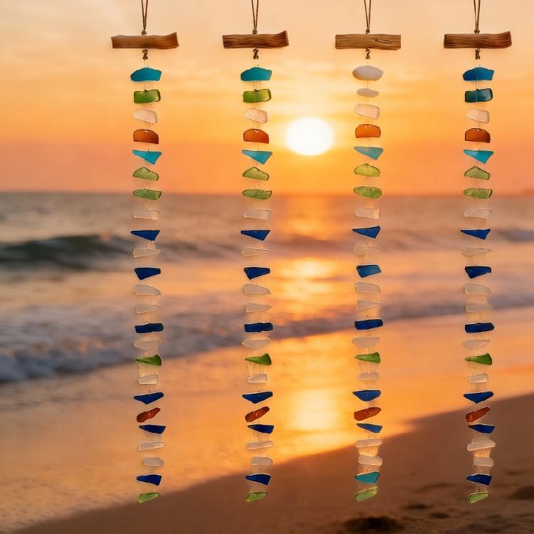Friendly Sea Glass Wind Chimes With Wooden Detail For Relaxing Sounds Beach Room Decors for Home Indoor or Outdoor