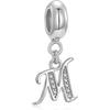 Genuine 925 Sterling Silver Letter Beads Initial A-z Dangle Alphabet Crystal Acsergery Gift