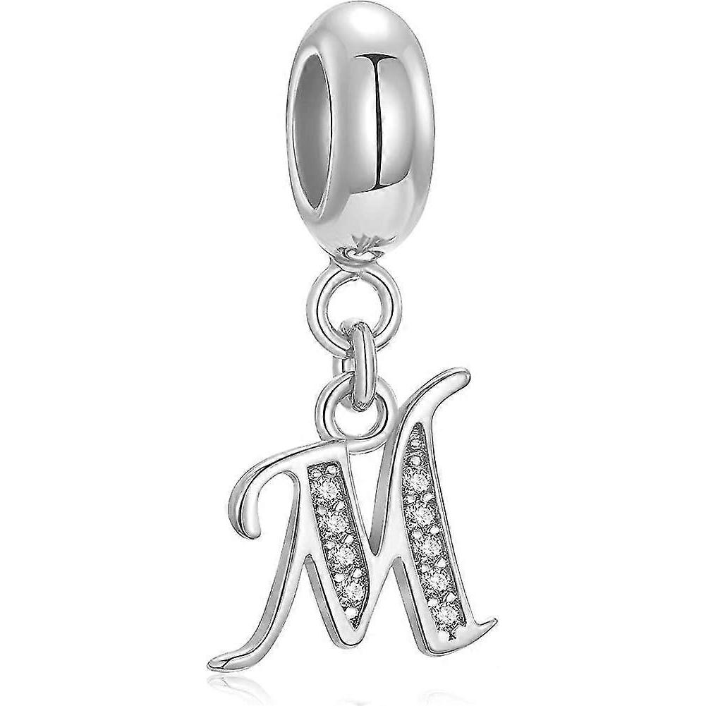 Genuine 925 Sterling Silver Letter Beads Initial A-z Dangle Alphabet Crystal Acsergery Gift