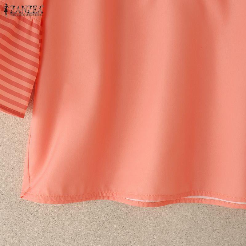 ZANZEA Women Casual V-Neck Loose 3/4 Sleeve Retro Blouse