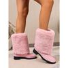 Women's Plus Size New European American Style Furry Patchwork Chunky Heel Round Toe Western Cowboy Knee High Boots
