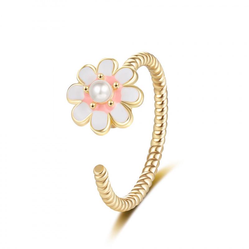 Trendy Adjustable Rotating Daisy Ring for Women – Open Design with Drip Oil Flower