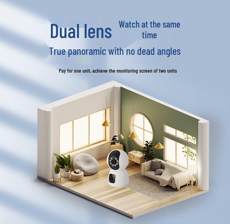 360° Dual-Lens Wireless Indoor Surveillance Camera with Dual-Screen and WiFi