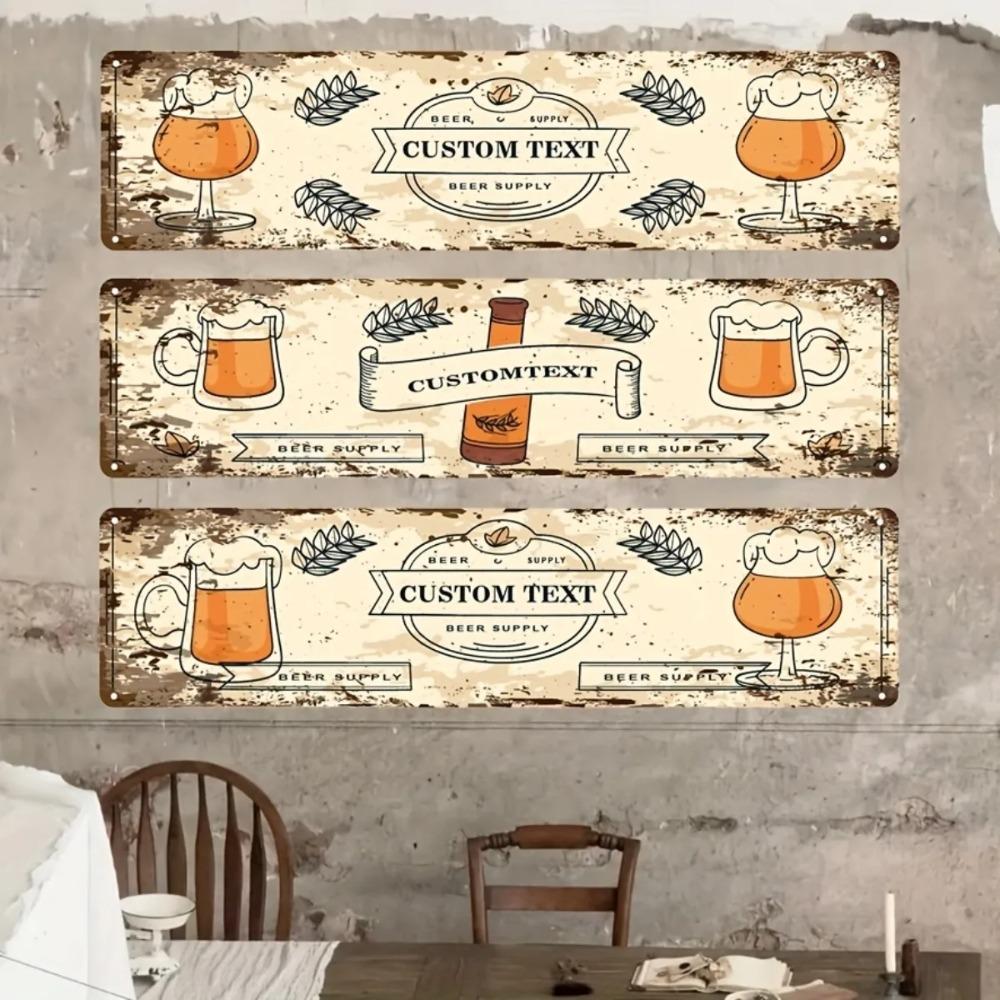 Custom Text Vintage Beer Bottle And Mug Aluminum Sign Bar Decor Plaque