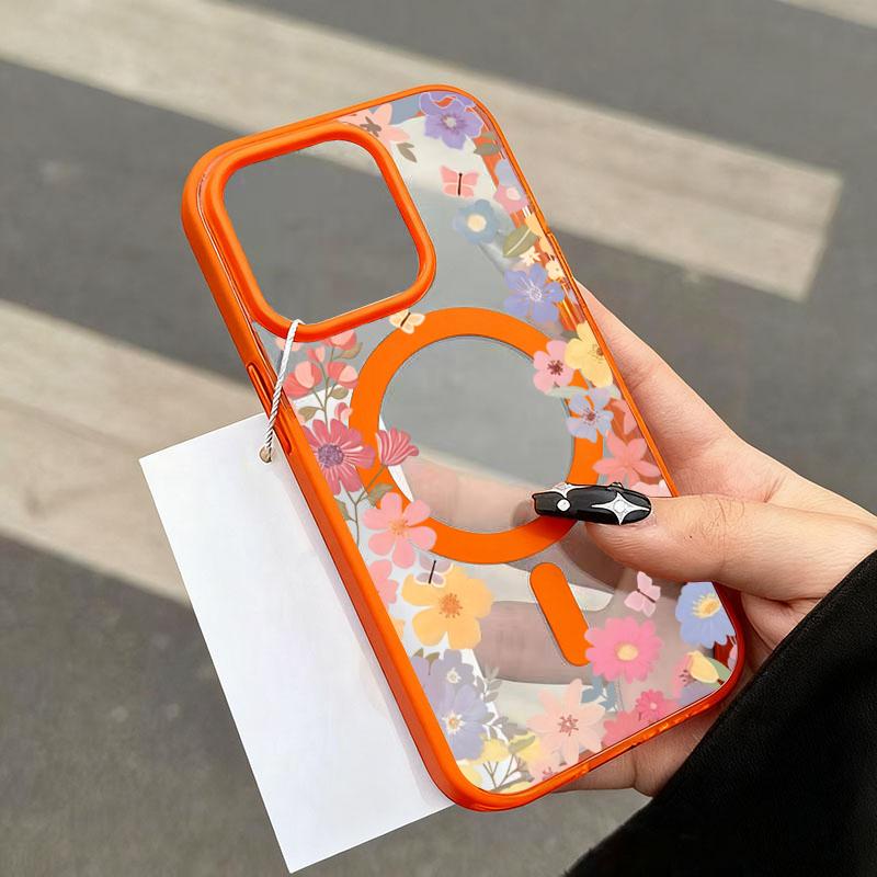 

Spring Small Flowers Print Phone Case For iPhone 17 16 15 14 13 12 11 Pro Max Magnetic Cover For iPhone 16 Plus 17 Air 16E Funda iPhone 16 помаранчевий