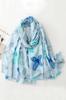 Blue Floral Shawl with Shine - Light and Feminine, 180x90