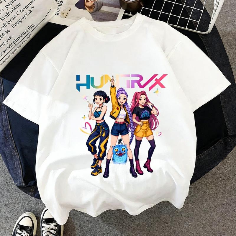 Kpop Demon Hunters Huntrix T-shirt Women Man 2026 Summer Short Sleeve Tee Anime Print Streetwear Casual Tops Kids Clothing Y2k