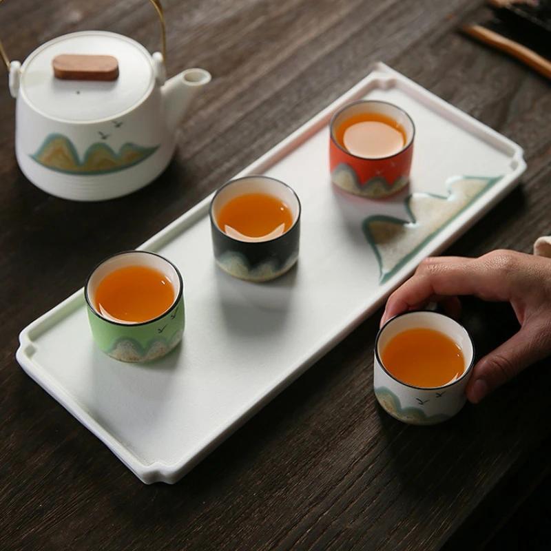 Ceramic Tea Cup Hand-painted Mountain Sharing Cup Chinese Style Kung Fu Tea Cup Travel Tea Bowl Office Home Tea Set Holiday Gift