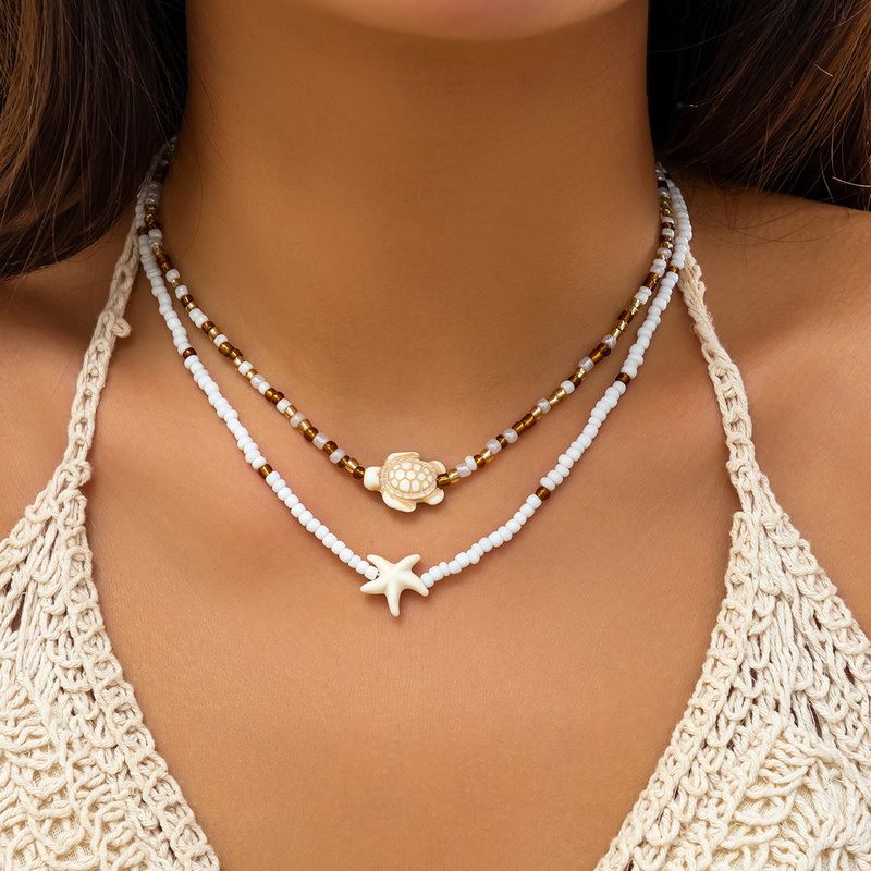 

Cross-Border Fashion Ornament Hawaii Vacation Beach Shell Necklace Marine Shell Double Layer Twin Necklace Clavicle Chain #6, 1
