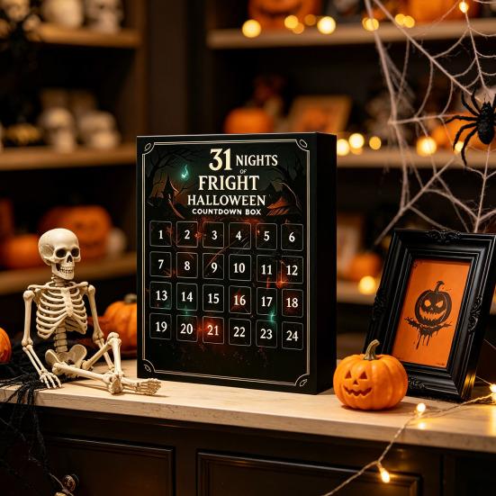 Surprising Box for Halloween Advent Calendar 2026, 31 Nights of Fright Countdown with Decorative Charms Mini Spooky Figurines, Home Desk Decor, Party