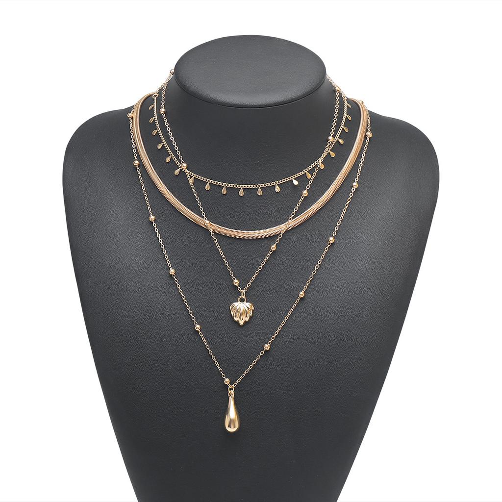 N14155 Cross-border Sweet-and-Cool Instagram-Style Heart-Shaped Waterdrop Pendant Necklace Set Elegant Layered Multi-Strand