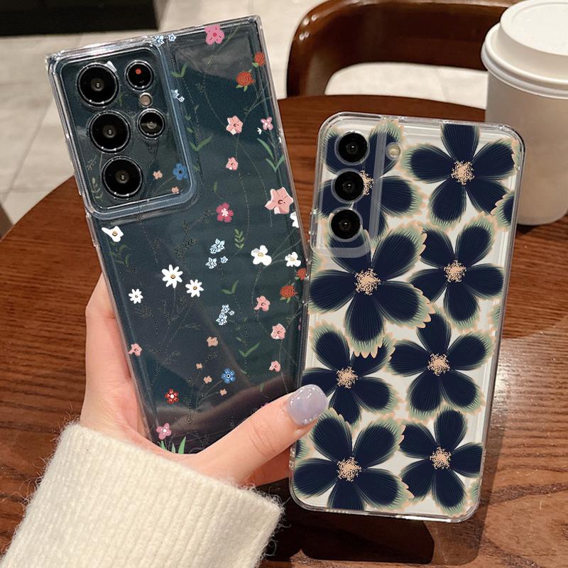 Black Rose Floral Case For Samsung Galaxy S26 Ultra S25 FE S24 S23 S22 A54 A15 A35 A55 A16 A36 A56 A17 A37 A57 5G Soft Cover