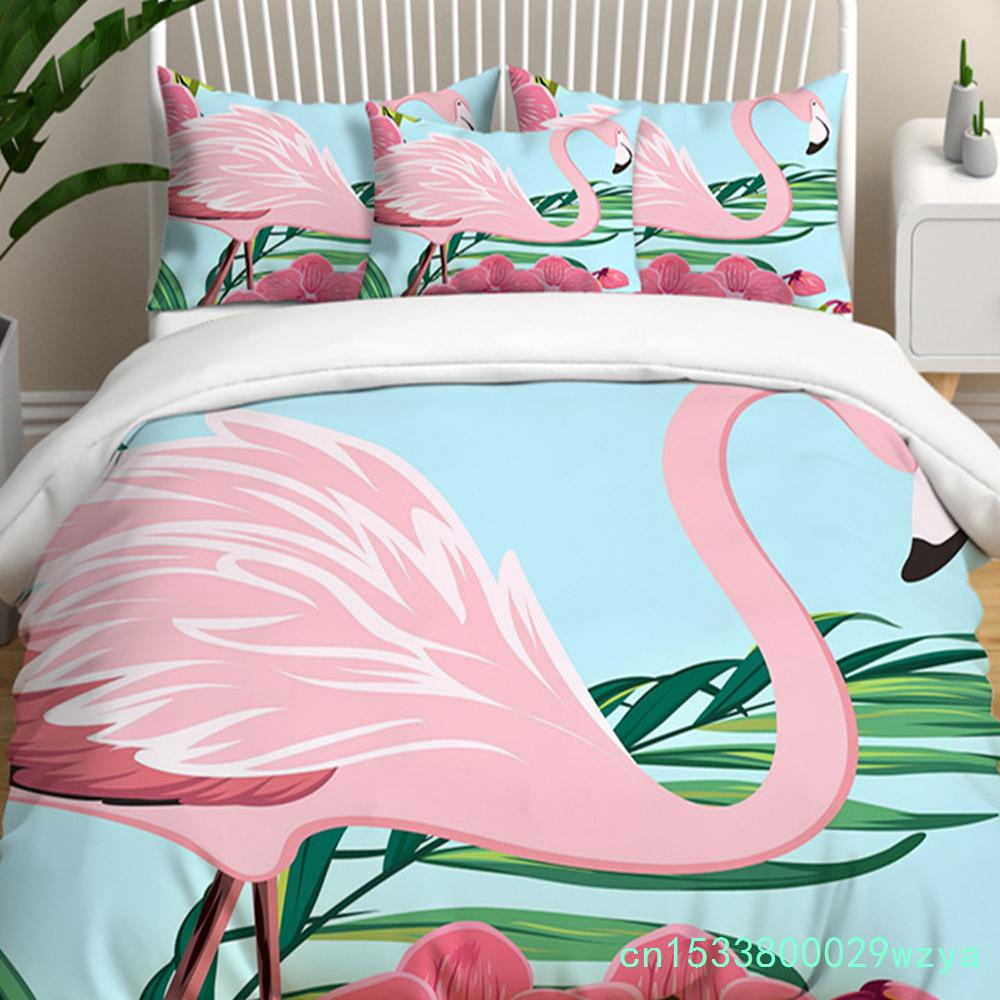 Modern Flamingo Pineapple Print Bedding Set Queen Tropical Plants Leaves Flowers Duvet Cover Hawaiian Islands Floral Pillowcases