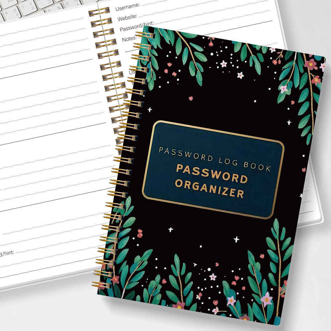 

Блокнот для паролів формату А5, Організатор інтернет-облікових записів та логінів веб-сайтів, Розділ для нотаток, Ідеальний щоденник паролів для управління кібербезпекою чорний