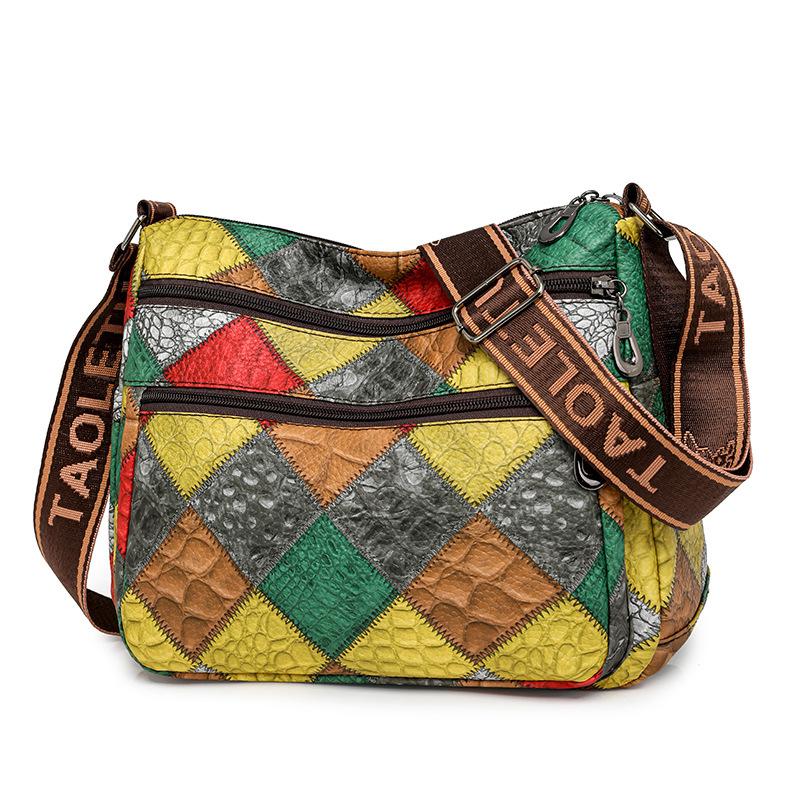 Маленькая квадратная сумка, женская мягкая кожаная сумка через плечо, цветная сумка для матери среднего возраста зелёный