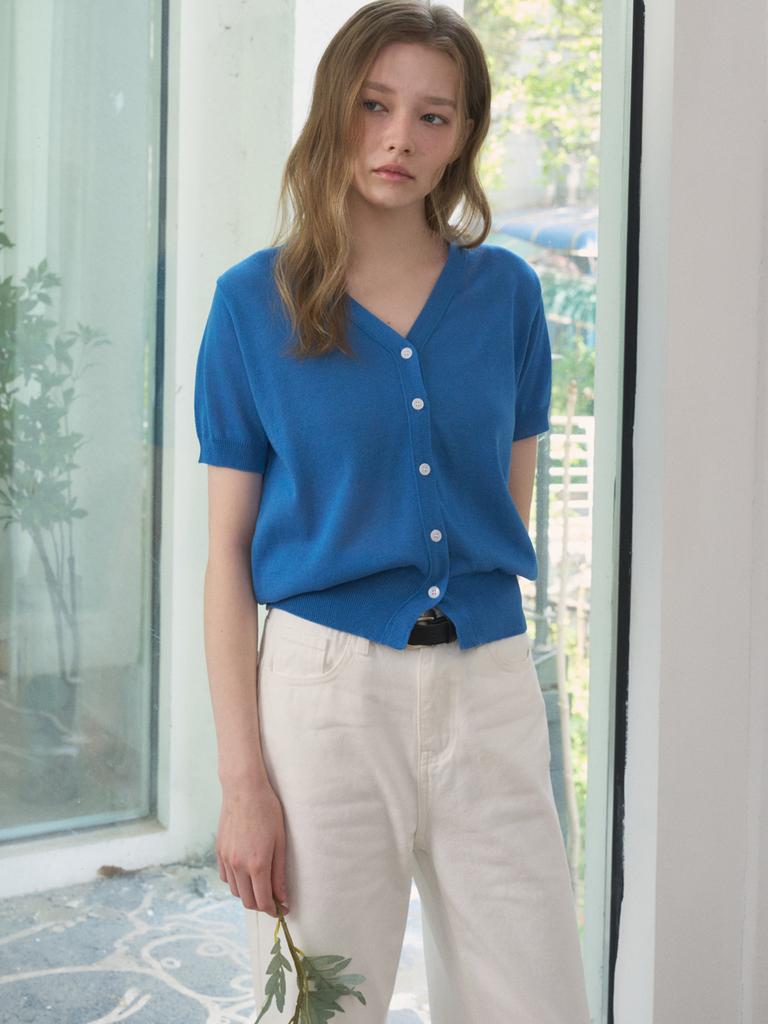EIGHT DAYS A WEEK Ad710 Cooling Short Sleeve Cardigan Blue