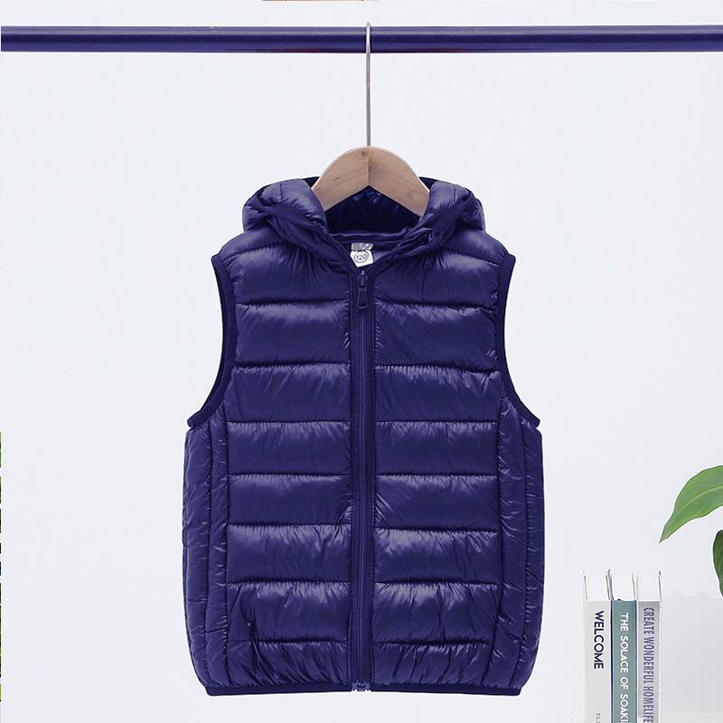 Vaikiška pūkinė medvilninė liemenė rudens ir žiemos vidutinė ir didelė berniukų ir mergaičių liemenė su gobtuvu