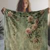 Romantic Vintage Rose Floral Flannel Blanket Soft Cozy Warm for Sofa Bed Car Office Camping Travel Decor