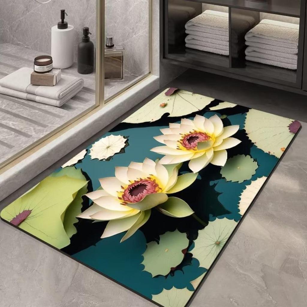 Diatom Printing Bathroom Thickening Mat Bath Non-slip Carpets In Wash Basin Bathtub Side Floor Rug Shower Room Doormat Memory Foam 3D Pad