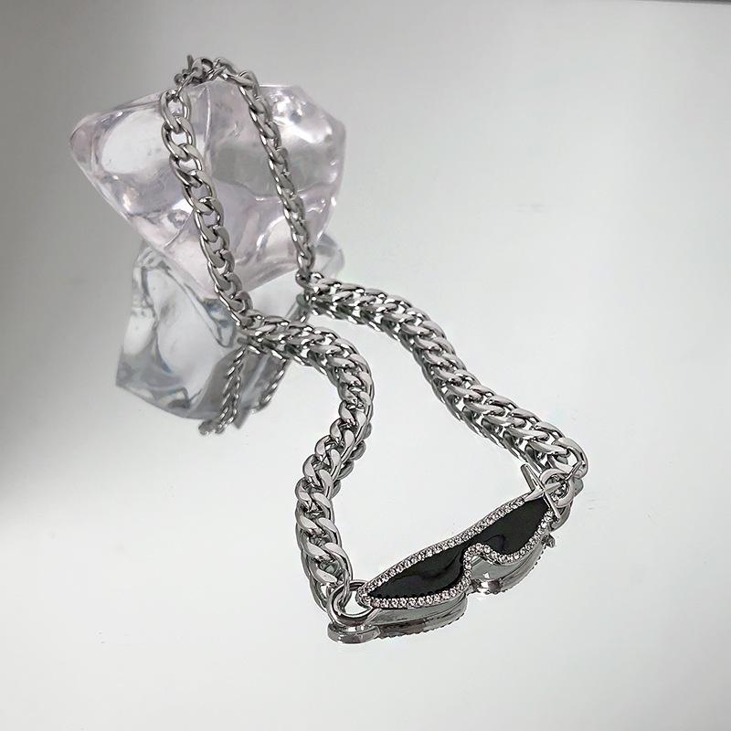 Diamond-Inlaid Sunglasses & Titanium Steel Cuban Necklace for Women - European & American Hip Hop Fashion, Luxurious & Trendy Accessories
