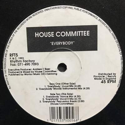 Disque 12 pouces HOUSE COMMITTEE - Everybody RFT5 Rhythm Factory 1993 UK Dance & Electronica Occasion