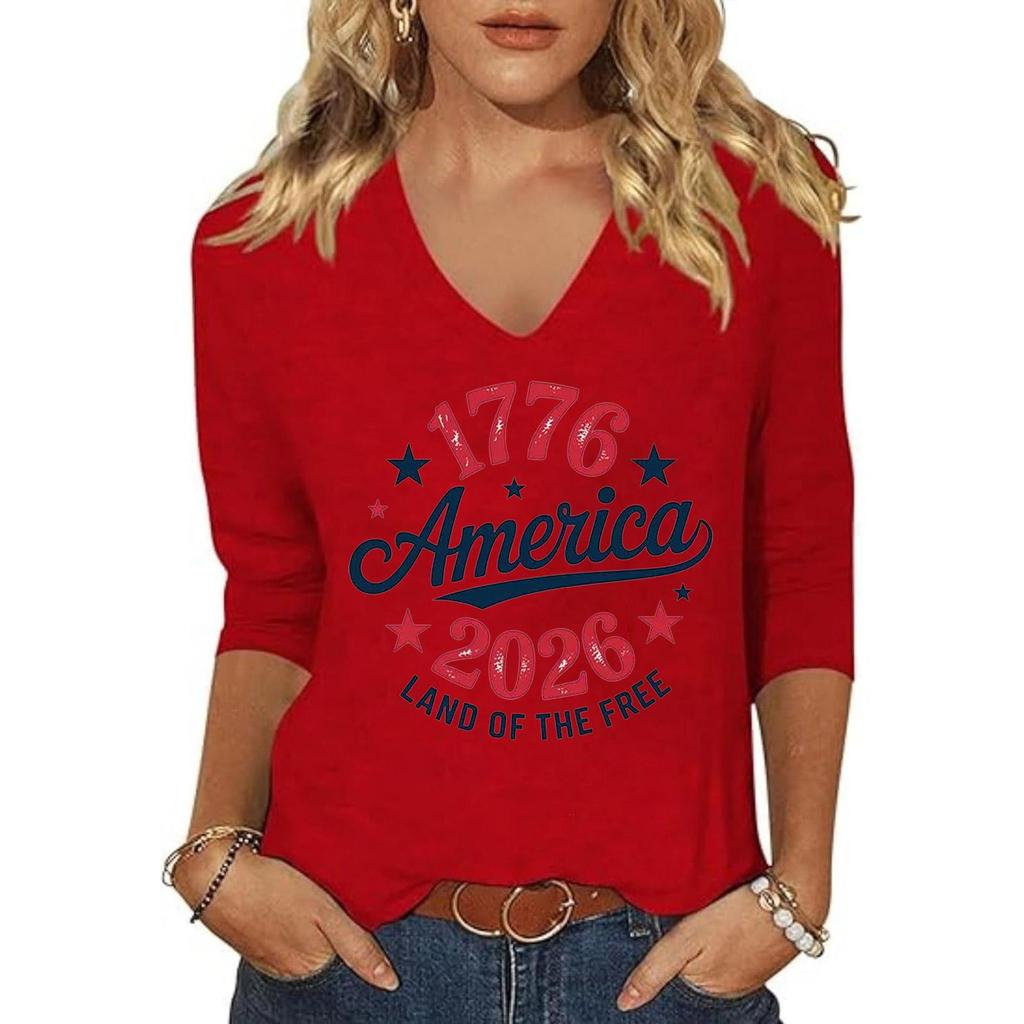 Women's Fashion Casual Independence Day Print Top