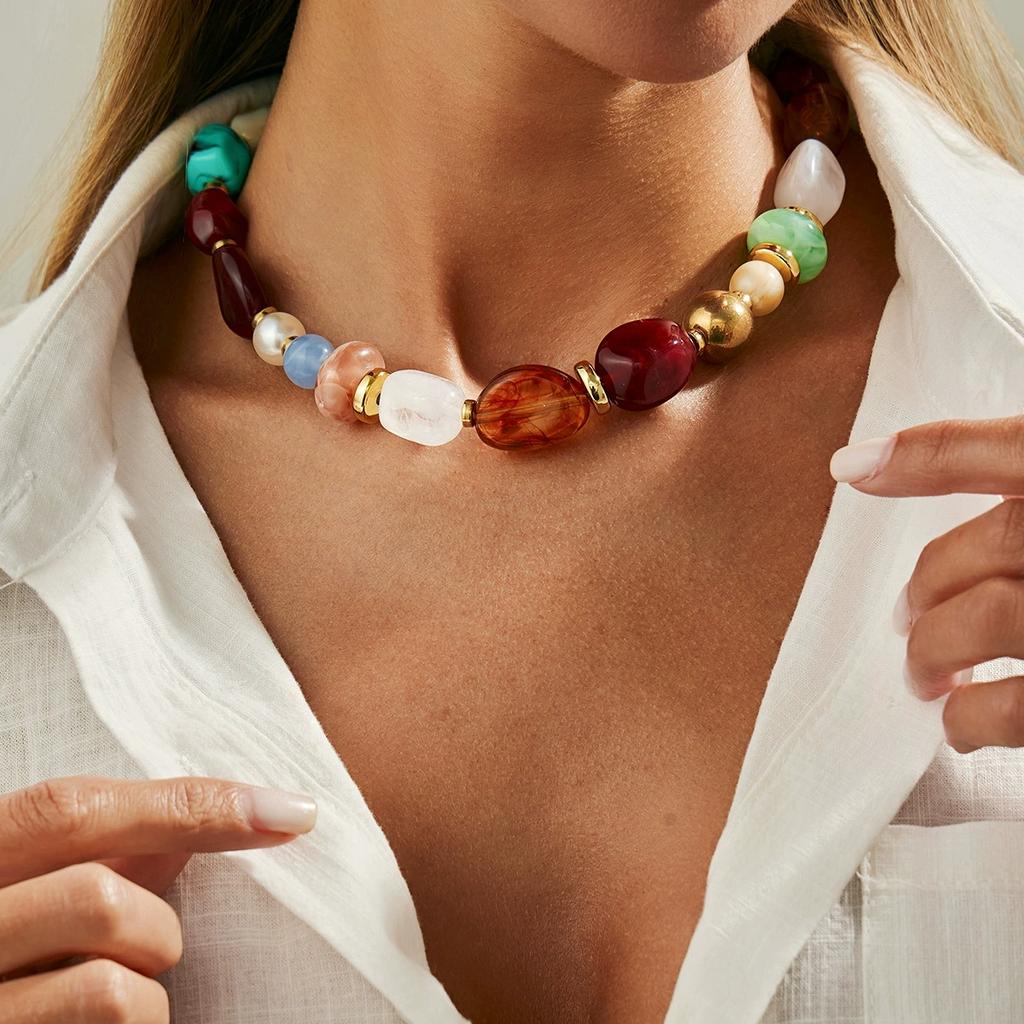 Resin Bead Layered Necklace, Irregular Pearl Choker Set, Aesthetic Stacking Jewelry for Women