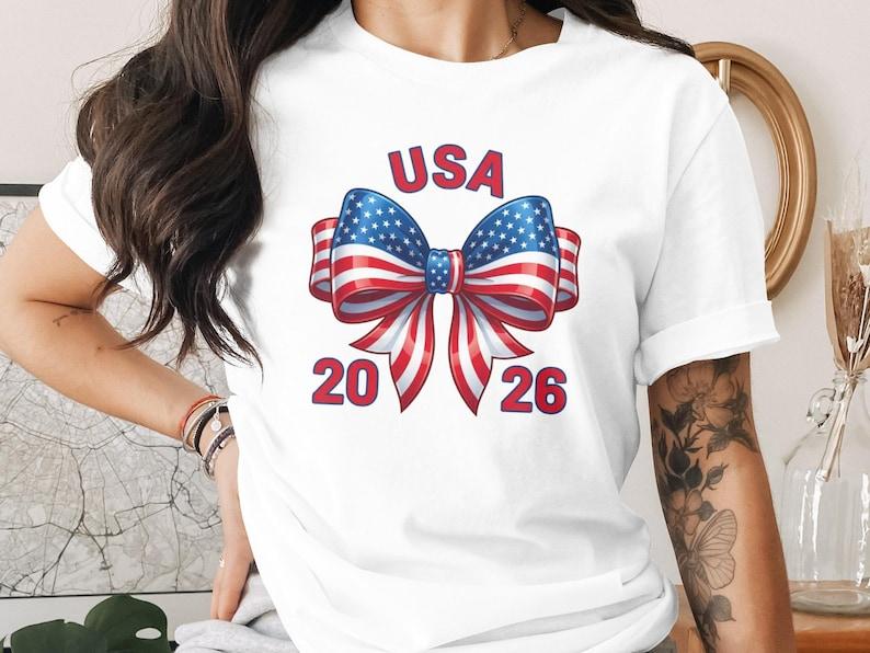 Mommy and Me USA World Cup 2026 T-Shirt | Patriotic Soccer Fan Family Matching Tees | Team America Game Day Top | US Flag Bow Gift 2XL