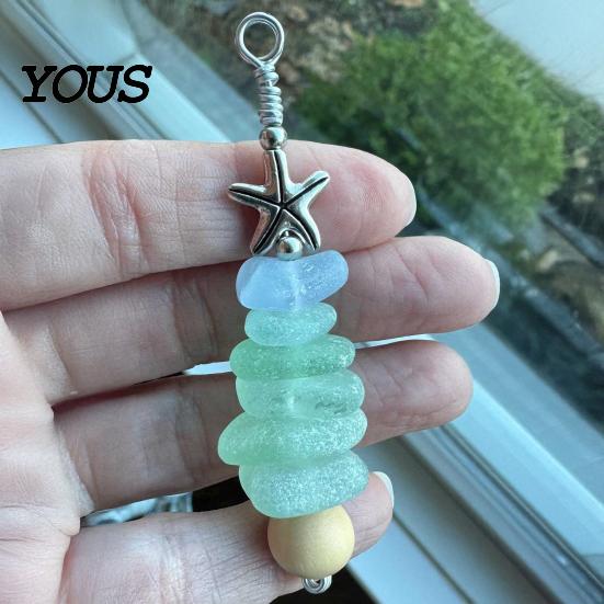 Beach Lover Gift for Family Sea Glass Tree Ornament, Handmade Starfish Hanging Modern Coastal Home Decor Decoration, Style Pendant Christmas Tree, Bag