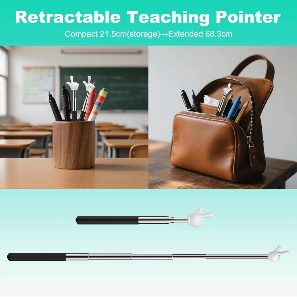 Telescopic Teacher Pointer Stick – Mini Retractable Handheld Finger Pointer Stick for Classroom, Presentations, Elementary School Kindergarten