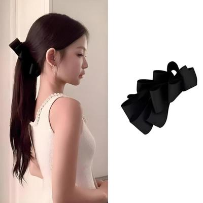 French High-End Black Bow Banana Clip Women'S Back Hair Clip Ponytail Clip Vertical Clip Headband Hair Accessory
