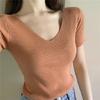 V-neck knitted sweater women's summer ice silk T-shirt new short-sleeved bottoming shirt women's slim top