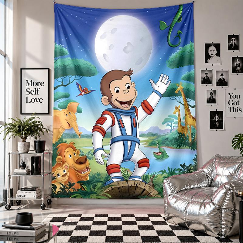 Wall TapestryCurious George Art Hanging Cloth Decorative Background Cover for Room Decoration