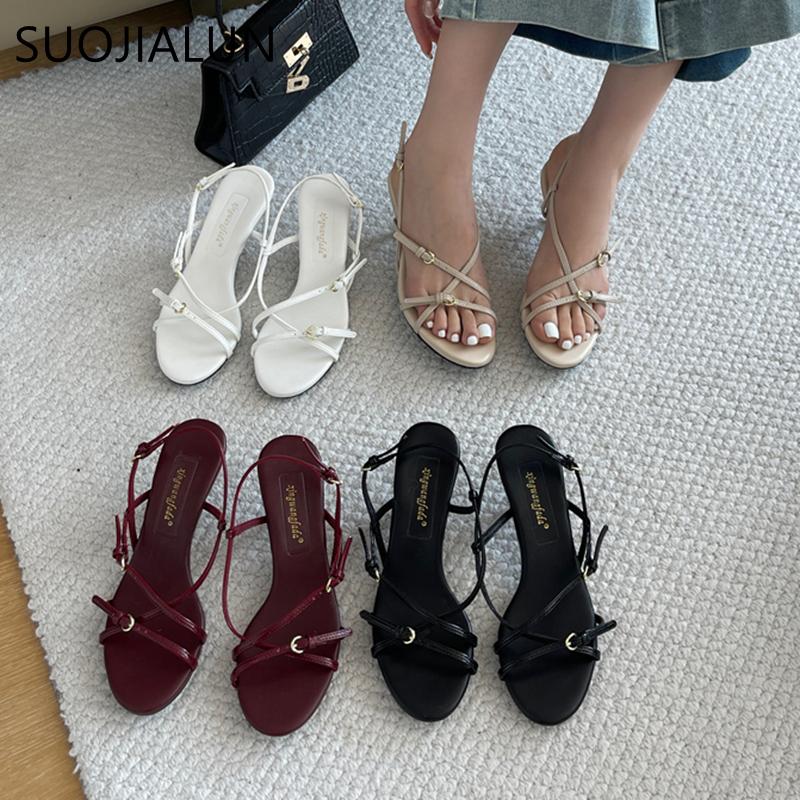 Fashion SUOJIALUN 2025 New Brand Women Sandal Shoes Fashion Narrow Band Gladiator Shoes Thin High Heel Ladiess Elegant Pumps Shoes