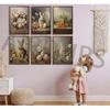 6Pcs Retro Bunny Easter Canvas Wall Art Easter Eggs Wreath Posters Prints Paintings Rustic Countryside farmhouse Pictures Wall Decor for Living Room