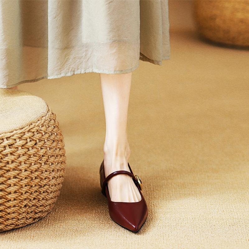 French retro inner height increase Mary Jane women's spring new versatile pointed commuting fashion evening grandma shoes