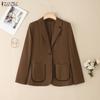 ZANZEA Women Notched Lapel Casual Long Sleeve Thin Cardigan Blazer