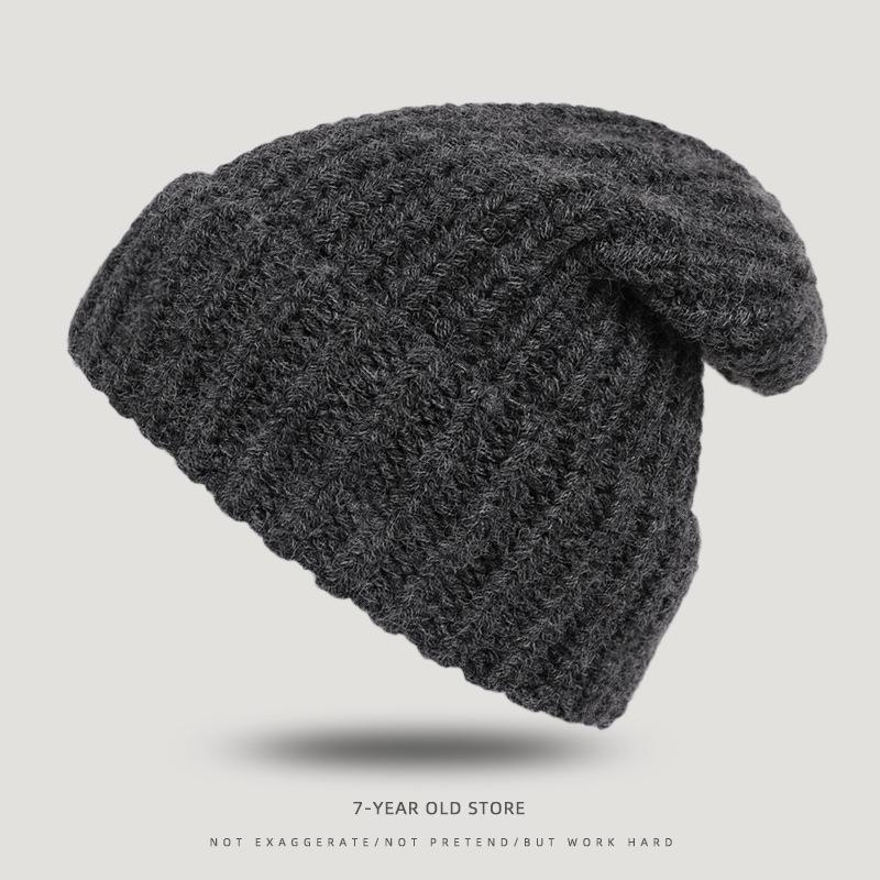 Big Head Siding Wool Hat Women Loose Warm Pile Knitted Hat Cold Hat Big Face Showing Small Knitted Ear Protection Hat