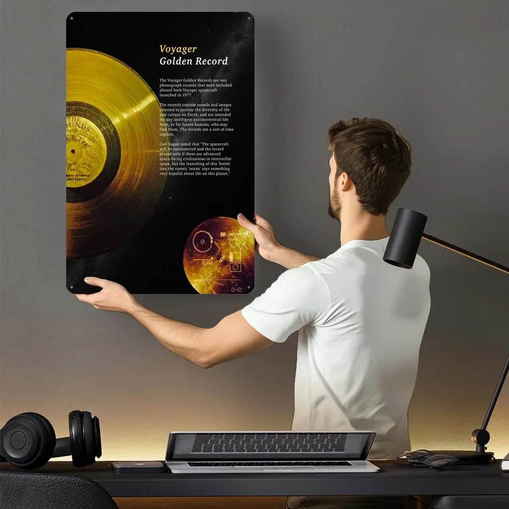 Voyager 1 Zlatá deska Kovové cedule Vesmírné plakáty Dekorace do domácnosti Plechový cedule Tabulka pro výzdobu nástěnného umění Dekorace herního pokoje