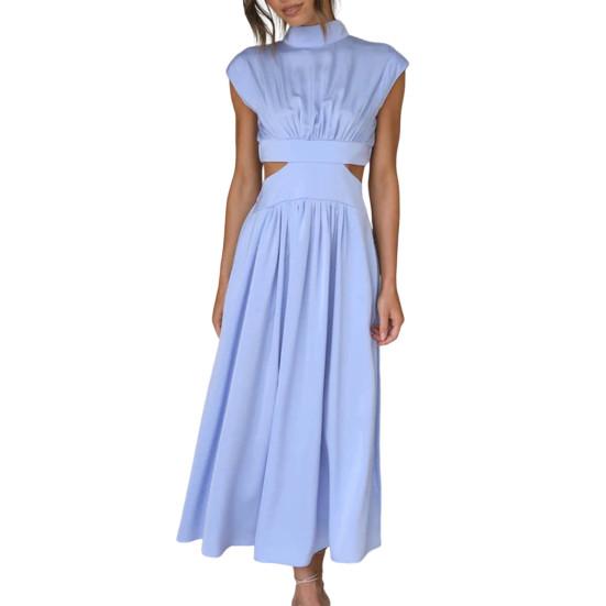 Lady Prom Dress Pleated Dress Up Breathable Elegant Pure Color Midi Dress Female Clothing