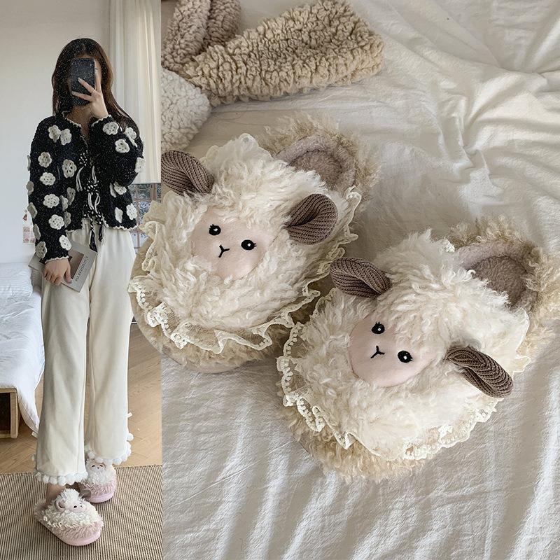 Niedliche flauschige Hausschuhe mit dicker Sohle für Damen, neue Wohnungseinrichtung für Herbst und Winter, Plüsch- und warme Baumwollhausschuhe für Damen