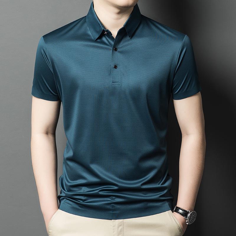 Men's Wrinkle-Resistant Polo - Summer 2026 Business Casual, Short-Sleeve, Non-Iron Collared Shirt for Middle-Aged Dads
