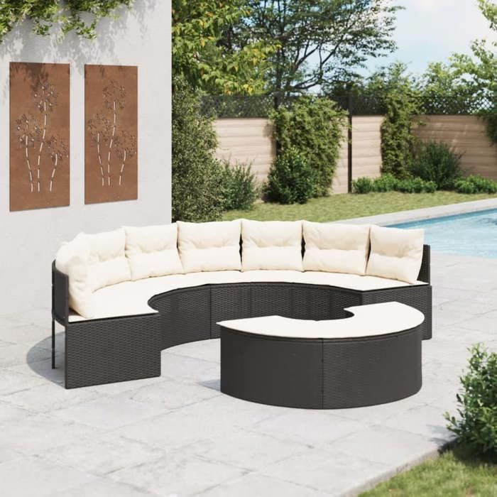VidaXL Salon de jardin 2 pcs demi-rond noir résine tressée, ensemble de salon de jardin, cadre de salon de jardin, canapé de 3262070