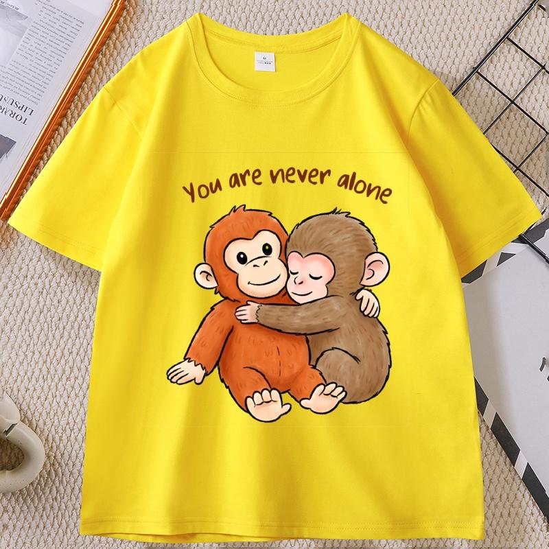 Viral Punch Monkey T Shirt Cute Baby Monkey with Plush Toy TShirt Casual Short Sleeve Animal Lovers Tshirt Cute Graphic Tees