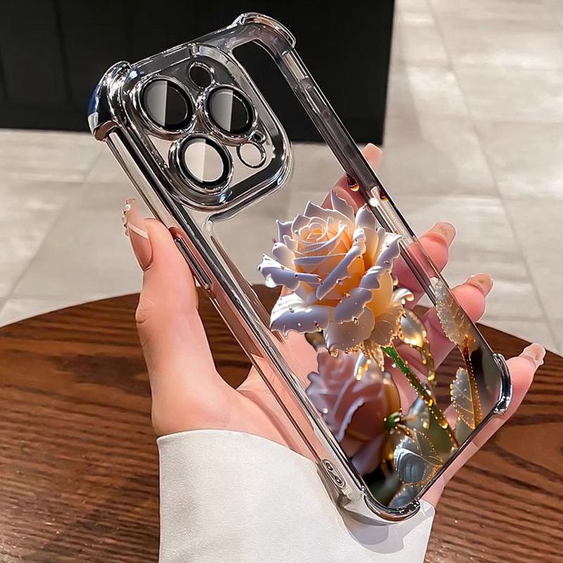 

Colorful Roses Flower Pattern Electroplated AntiDrop Clear Phone Case For Samsung Galaxy S25 Ultra S24 S23 S22 S21 Plus FE Cover Galaxy S23 FE